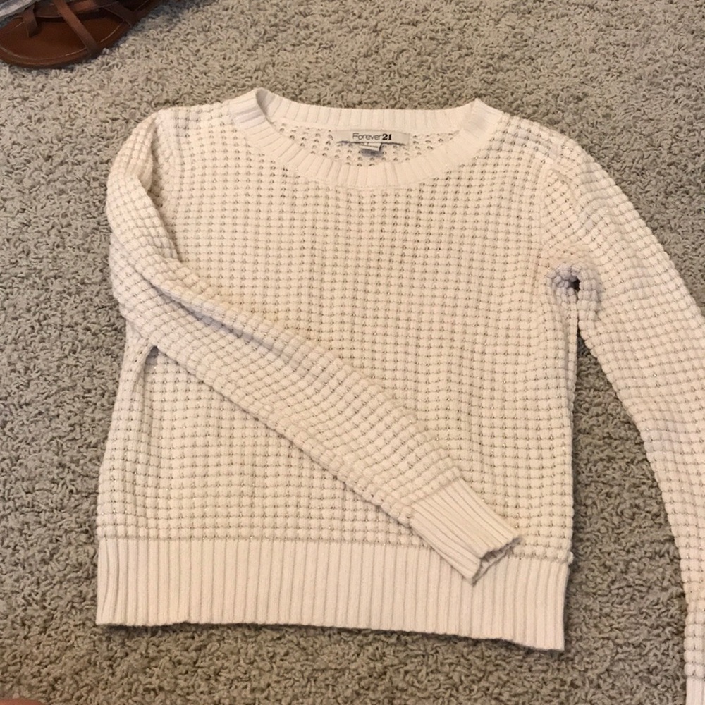 White long sleeve sweater with gold